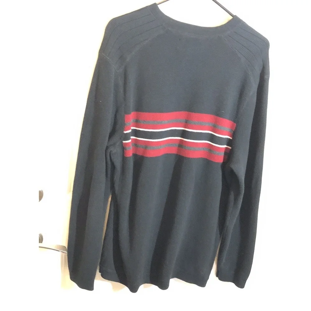 Eddie Bauer Sport Shop Sweater Men's Large Black Red Stripe Hike Fish Camp - Picture 6 of 9